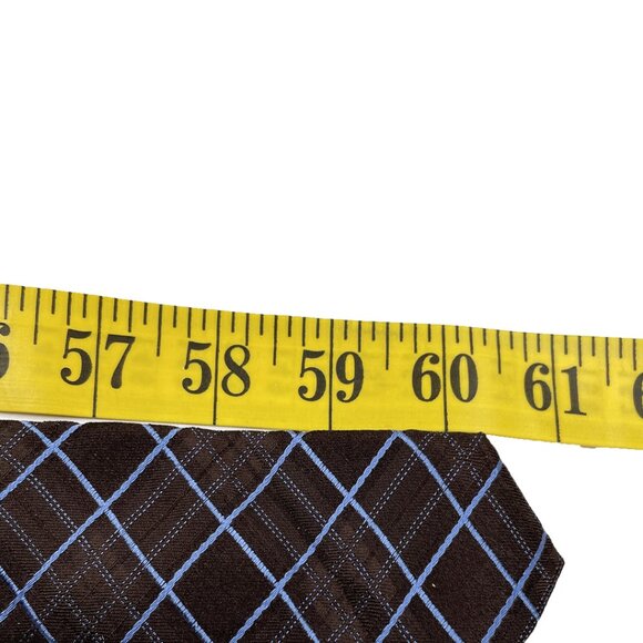 Nautica Silk Tie Brown Blue Plaid Geometric Diamonds - Picture 6 of 6